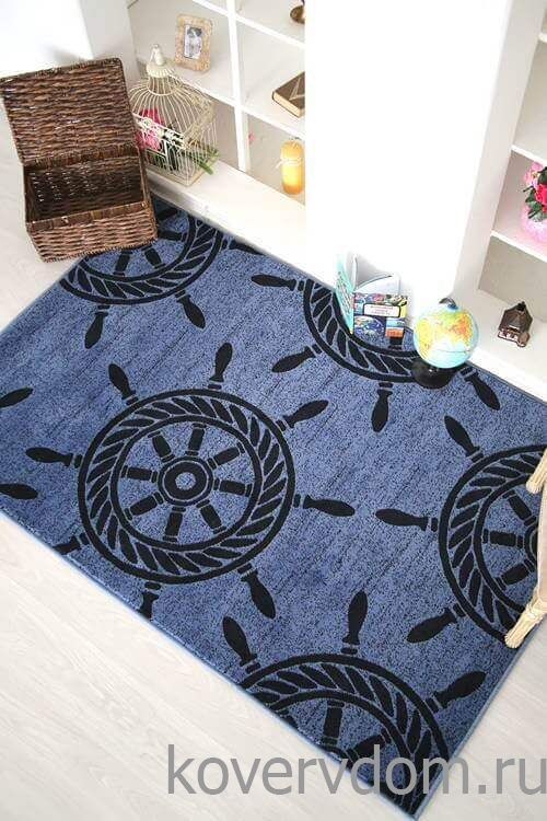 Ковер МОРСКОЙ Корабельные Штурвалы синий