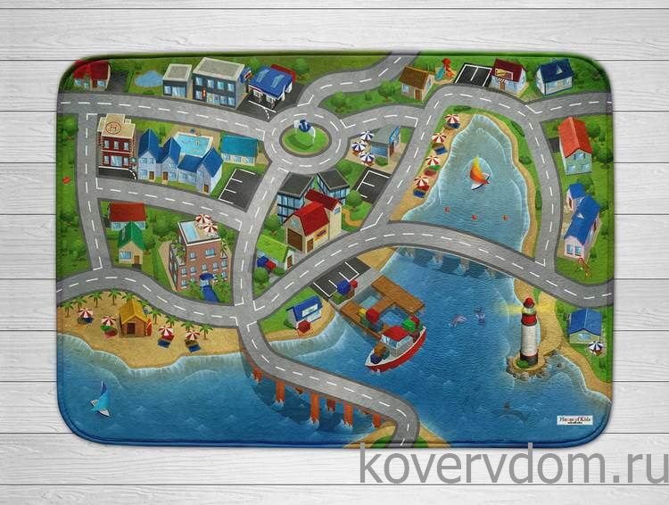 Детский развивающий 3D ковер с дорогами ГОРОДОК в морской бухте 86134