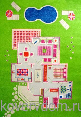 Детский развивающий игровой рельефный 3D ковер Уютный домик зеленый