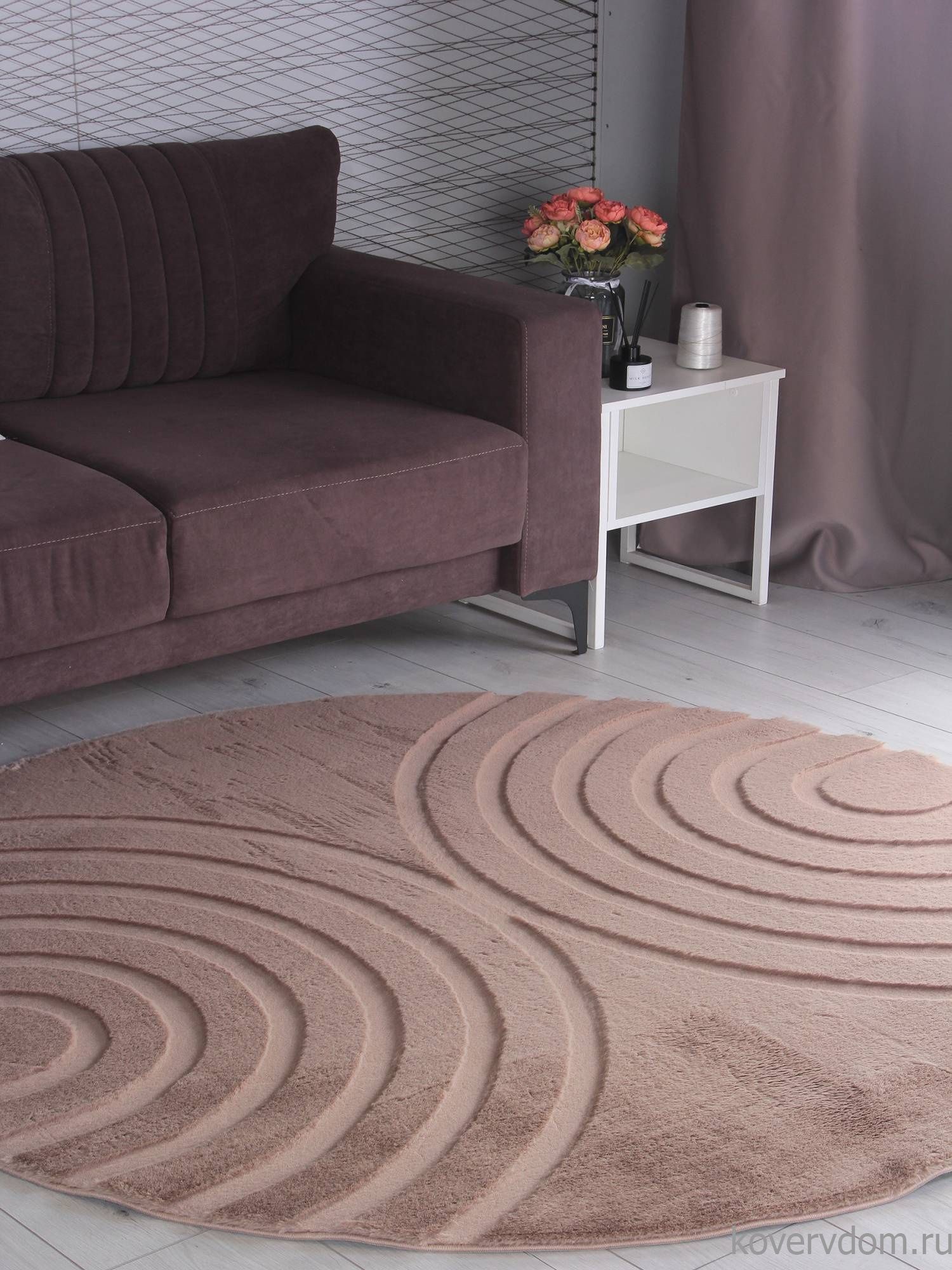 Ковер из искусственного меха RABBIT CARVING PX4005 BROWN / BROWN Круг